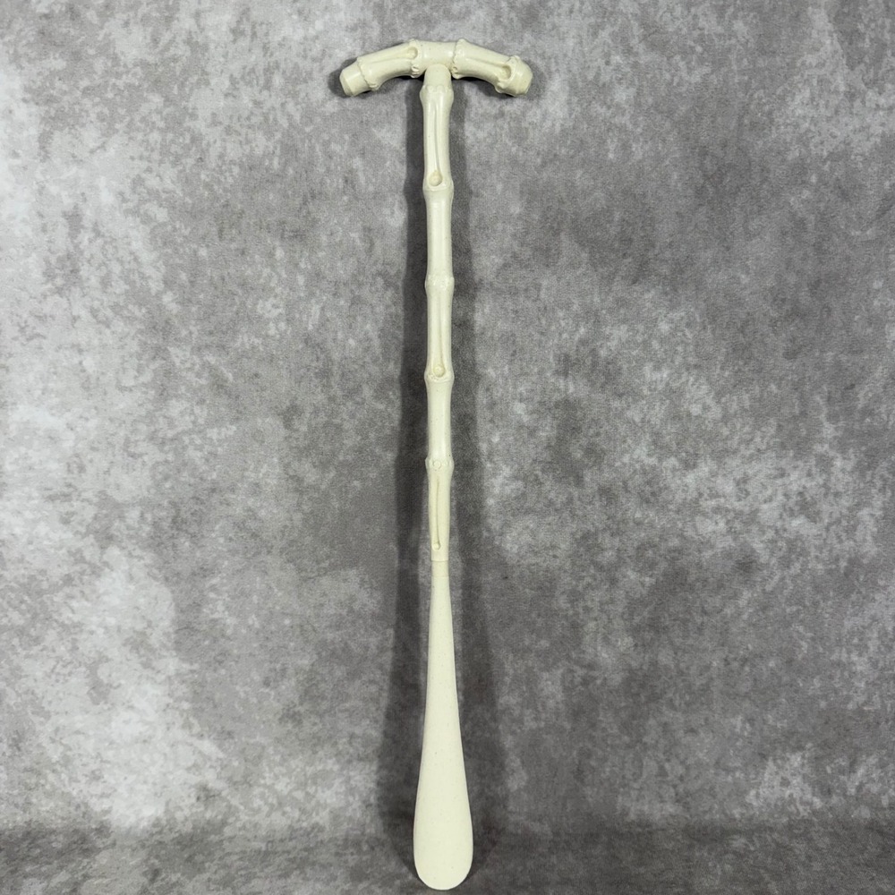 Vintage Faux Bamboo‎ Long Handle Shoe Horn Cream T-Handle 19.5 Inch Chinoiserie